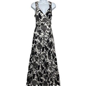 J Crew Tiered Maxi Dress Size 6 Ratti Scarf Paisley White Black Back Cutout